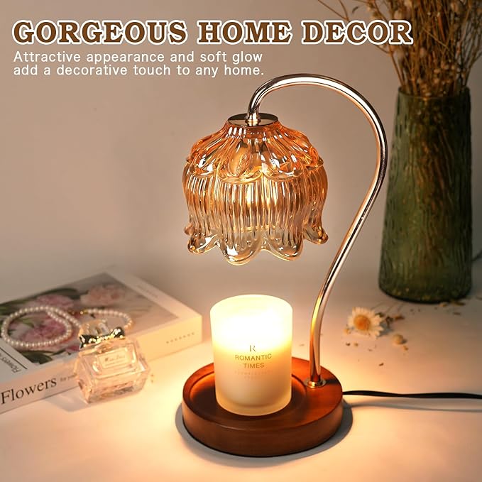Flower Candle Warmer Lamp with Timer, Dimmable Candle Lamp Warmer, Christmas Birthday Gift for Women Mom, House Warming for New Home Decor, Lotus Wax Melt Warmer for Jar Candles