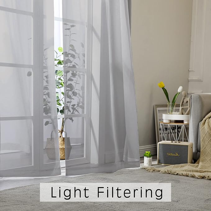 Grey Sheer Curtains 24 Inches Long 2 Panels - Image 5