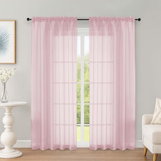 Blush Sheer Curtains 72 Inches Long 2 Panels Set, Transparent Voile Sheer by OWENIE