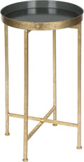 Kate and Laurel Celia Round Metal Foldable Tray Accent Table, Gray with Gold Base