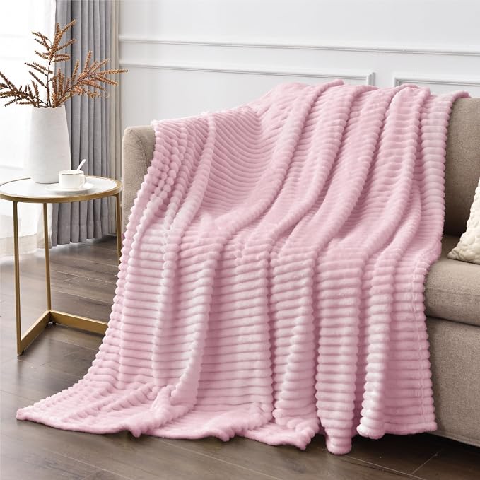 BEDELITE Ribbed Cherry Blossom Fleece Throw Blanket - Image 4