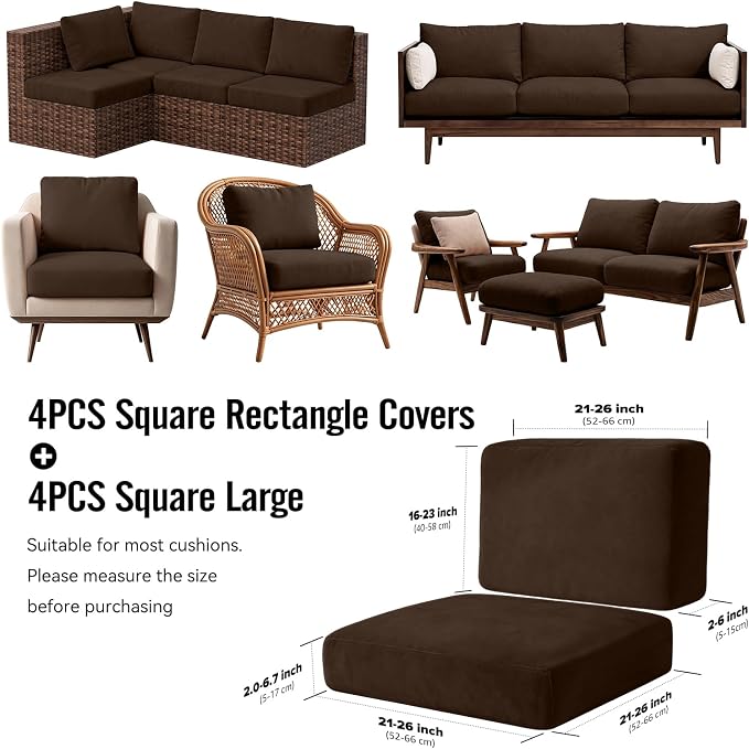 8Pcs Outdoor Cushion Covers, Stretch Patio Furniture Couch Chair Slipcovers | - Image 2