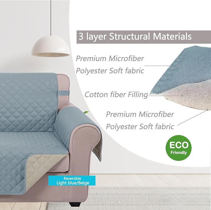 U-NICE HOME Large Sofa Cover Reversible Couch Cover, Light Blue/Beige | - Image 4