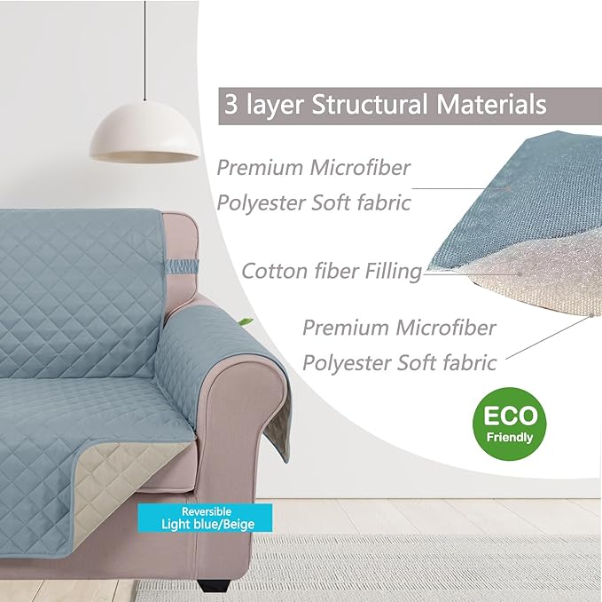 U-NICE HOME Reversible Recliner Chair Covers, Light Blue/Beige | 28''Recliner - Image 4