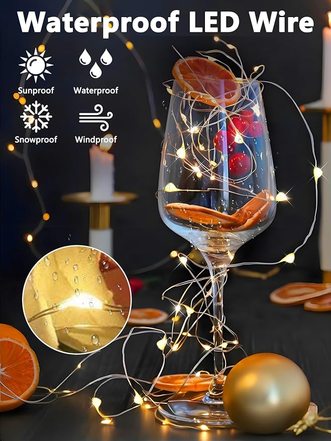 2 Pack Fairy Lights Battery Operated with Remote Control Timer, LED String Lights Outdoor Indoor, 8 Mode Twinkle Lights for Christmas Party Wedding Birthday Bedroom Décor (Warm White)