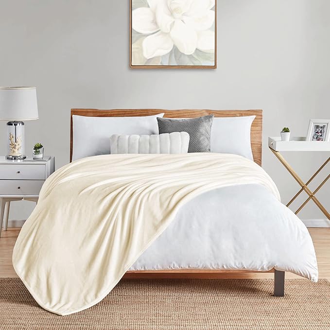 Walensee Fleece Blanket Plush Throw Fuzzy Lightweight (Twin Size 60x80 Cream) Super Soft Microfiber Flannel Blankets for Couch, Bed, Sofa Ultra Luxurious Warm and Cozy for All Seasons