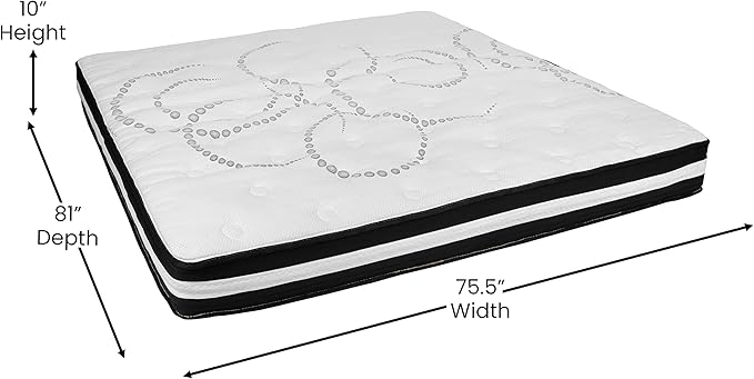 Flash Furniture Capri Comfortable Sleep 10 Inch CertiPUR-US Certified Hybrid Pocket Spring Mattress, King Mattress in a Box, White
