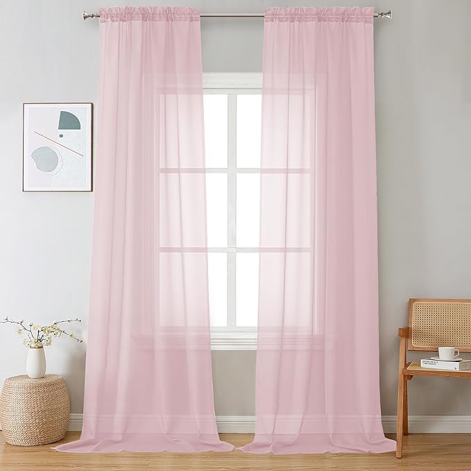 Blush Pink Sheer Curtains 108 Inches Long 2 Panels by OVZME