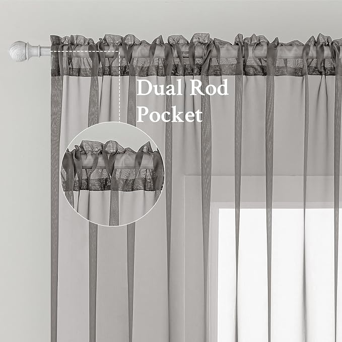 MIULEE Grey Sheer Curtains for Living Room 2 Panels 54 X 84 Inches | Light - Image 2