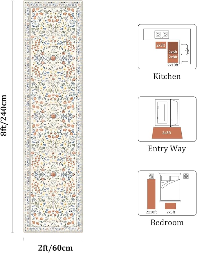Yamaziot 2x8 Washable Hallway Runner Rug Non Slip Carpet, Colorful Beige | Soft - Image 2