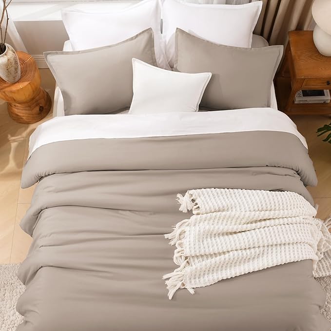 Litanika Light Coffee Twin/Twin XL Comforter Set, 2 Pieces Lightweight Solid Bedding Set, All Season Fluffy Bed Set (66x90In Comforter & 1 Pillowcase)