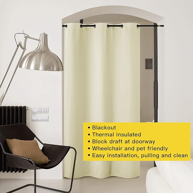 NICETOWN Door Divider Curtain for Doorway, Bedroom Closet Door Cover, Privacy Curtain for Room Divider Garage Window Bathroom Door Dressing Changing Fitting Decor (1 Piece, 8ft Tall x 5ft Wide, Beige)