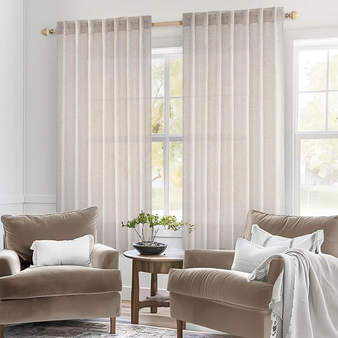 MIULEE White Linen Curtains 52x54 Inch Length 2 Panels - Image 2