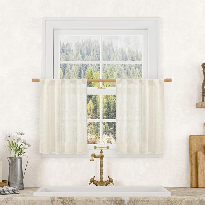 Short Kitchen Linen Curtains 24 Inch Length by LAMIT