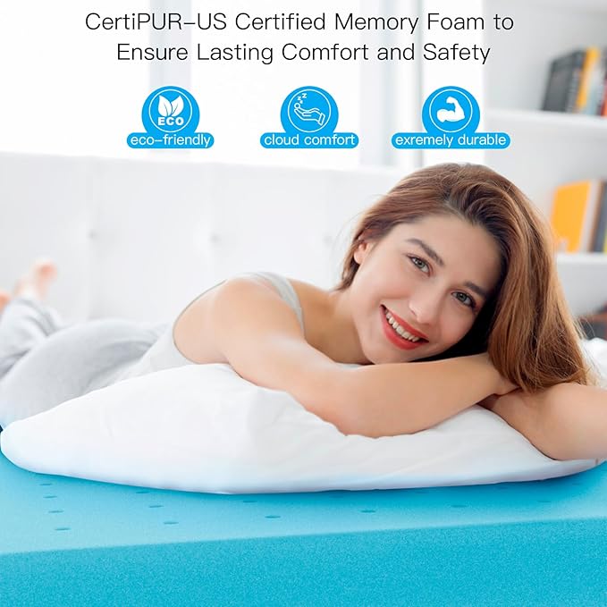 3 Inch Full (54"x75") Memory Foam Mattress Topper, Cooling Gel Infused Mattress Pad, Soft Bed Topper for Pressure Relief Back Pain, Breathable, CertiPUR-US Certified