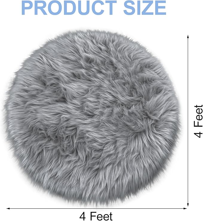 Grey Round Rugs for Bedroom, 4x4 Ft Fluffy Circle Area Rug for Kids Room - Image 2