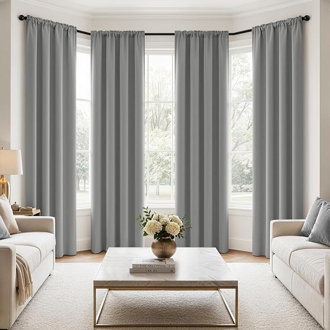 MIULEE 84 Inch Length Light Grey Blackout Bedroom Curtains Set of 4 | Thermal by MIULEE