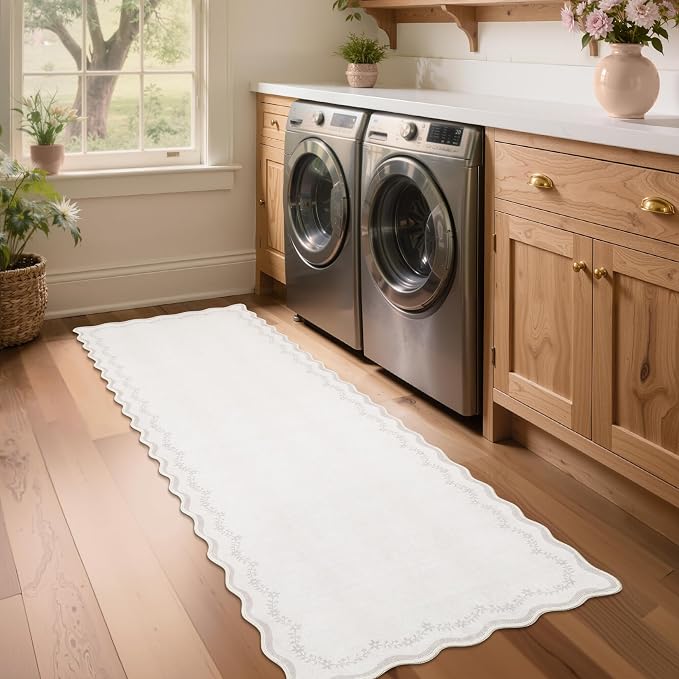 GarveeHome 2x6 Scalloped Washable Runner Rug Non Slip Hallway Kitchen Rug | - Image 3