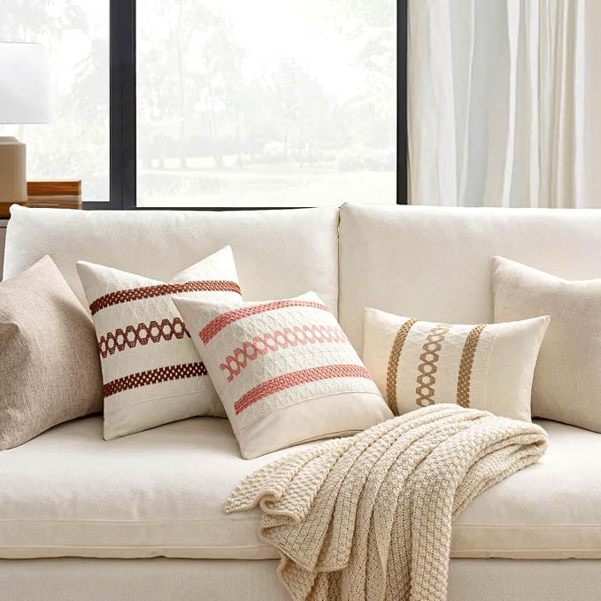 MIULEE Set of 2 Neutral Boho Decorative Pillow Covers 20x20 Inch | Farmhouse - Image 2