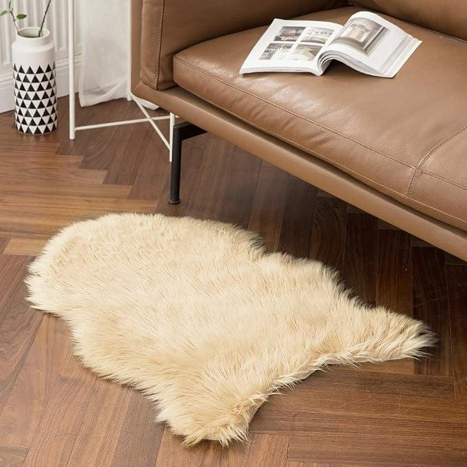 MIULEE Fluffy Area Rug 2x3 ft Faux Fur Sheepskin Rug Light Yellow | Luxury - Image 6