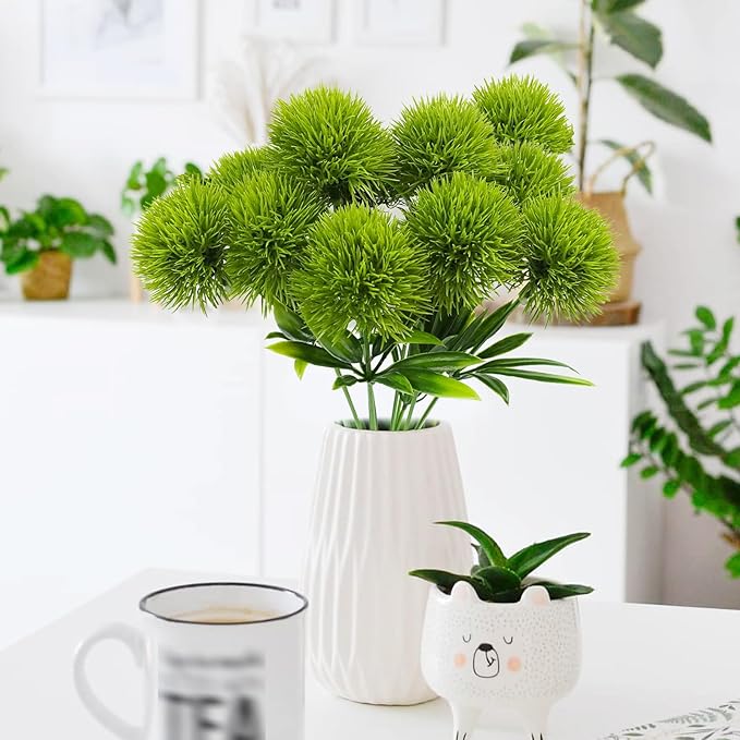 Uieke 36Pcs Dandelion Artificial Flowers, Artificial Flowers for Decoration Fake Plants Bouquet Plastic Flowers for Home Decoration Wedding Decor Flower Arrangment Green