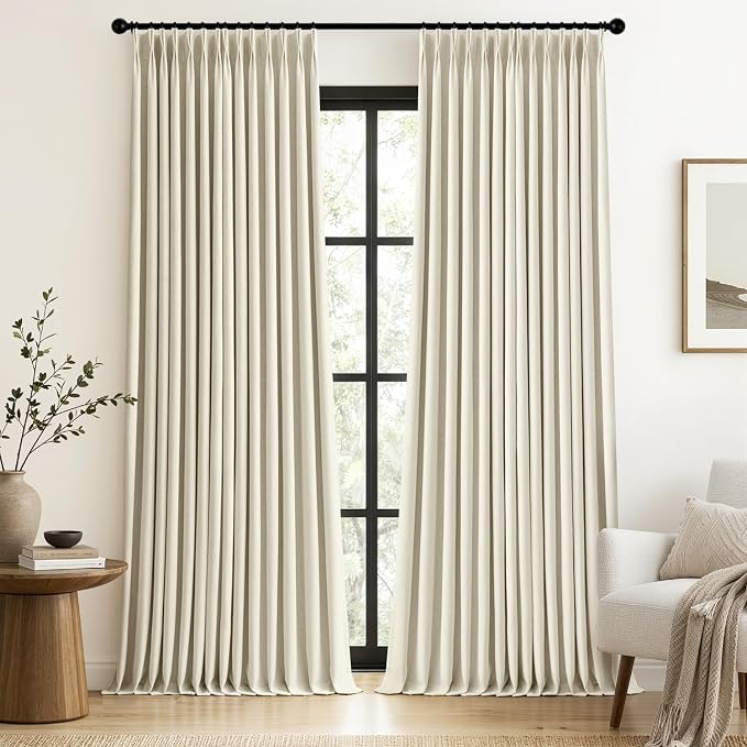 MIULEE Cream Pinch Pleated 100% Blackout Linen Curtains 40x108 Inches | Room by MIULEE