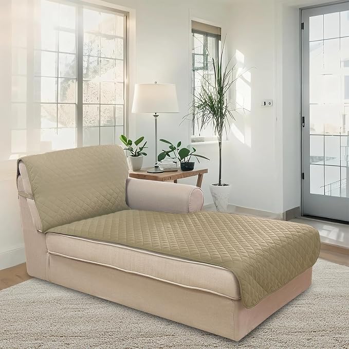 U-NICE HOME Sectional Couch Cover Chaise Lounge Cover, Light Camel/Beige | - Image 2