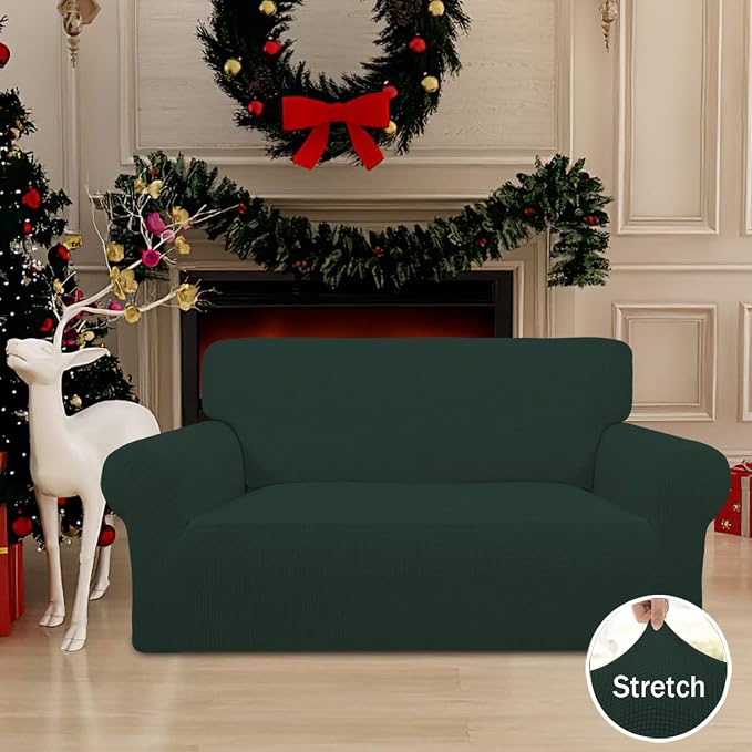 Easy-Going Stretch Loveseat Couch Covers Washable Dark Green | 1-Piece Loveseat - Image 2