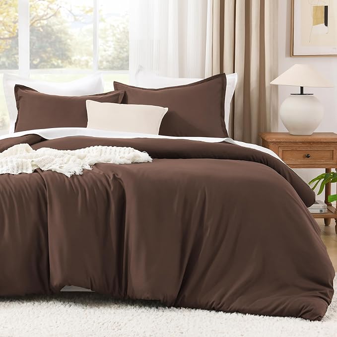 Litanika Brown Comforter Set Twin/Twin XL Size, 2 Pieces Lightweight Solid Bedding Comforter Set, All Season Fluffy Bed Set (66x90In Comforter & 1 Pillowcase)