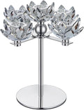 Crystal Candle Holders Lotus Candelabras Silver Arch Candlestick, Centerpiece Table, Home Hecor for Wedding, Dinning Room, Coffee Table, Kitchen, Living Room, Entryway (5 Arms, Taper Candle)