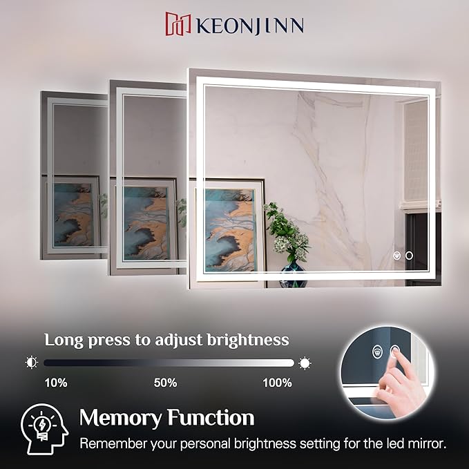 Keonjinn 55 x 30 Inch Bathroom LED Mirror, Oversized Lighted Bathroom Mirror, UL Listed LED Driver, HD Tempered Glass, Easy Installation, Anti-Fog, Memory Dimmable 6000K, CRI 90+(Horizontal/Vertical)