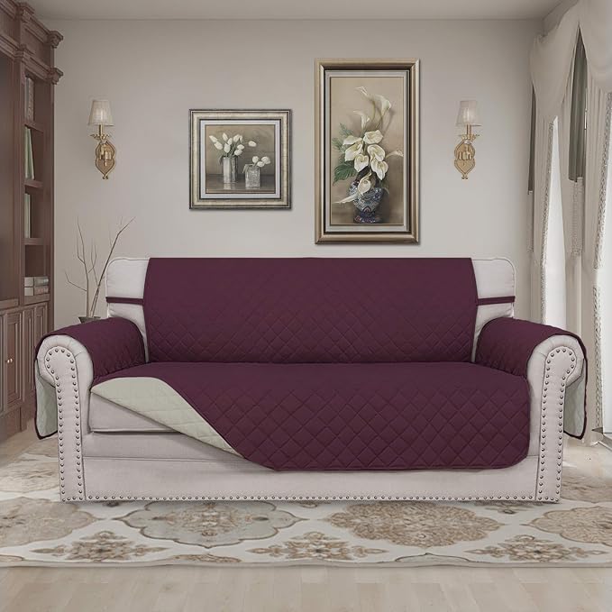 Easy-Going Reversible Couch Cover, 2 Cushion Sofa, Wine/Beige | Oversized - Image 2