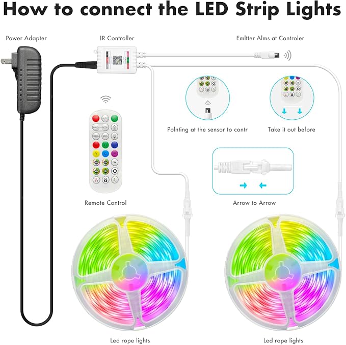 Led Lights for Bedroom, IC+RGB 100FT(2 Rolls of 50ft) Strip Lights, 24Key Remote with App Control, Music Sync Color Changing Lights for Room Decor Party