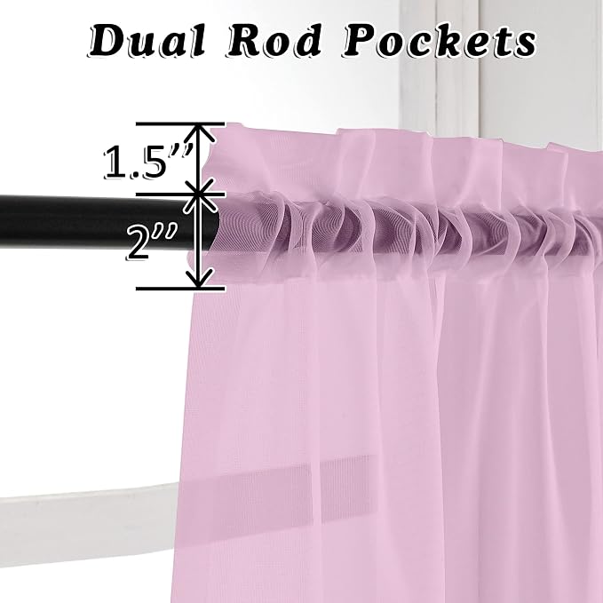 Light Pink Sheer Curtains 36 inch Length Kitchen Tiers Short Voile - Image 3