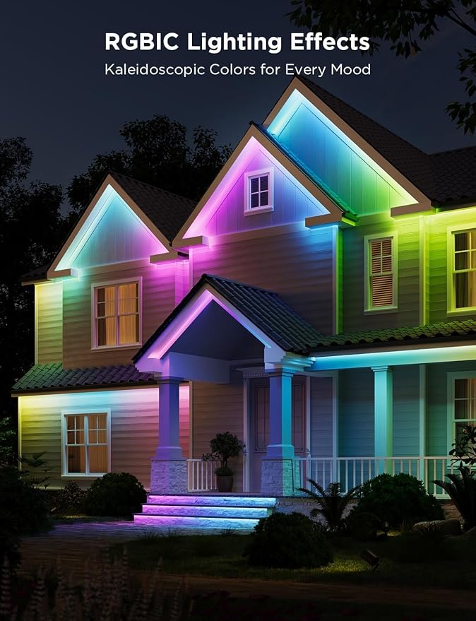 Govee Outdoor LED Strip Lights RGBIC with Warm and Cold White, 32.8ft 2.4G WiFi Smart Outdoor Lights, IP65 Waterproof, Work with Alexa and Google Assistant, App Control, for Porch, Patio, Eave, Party