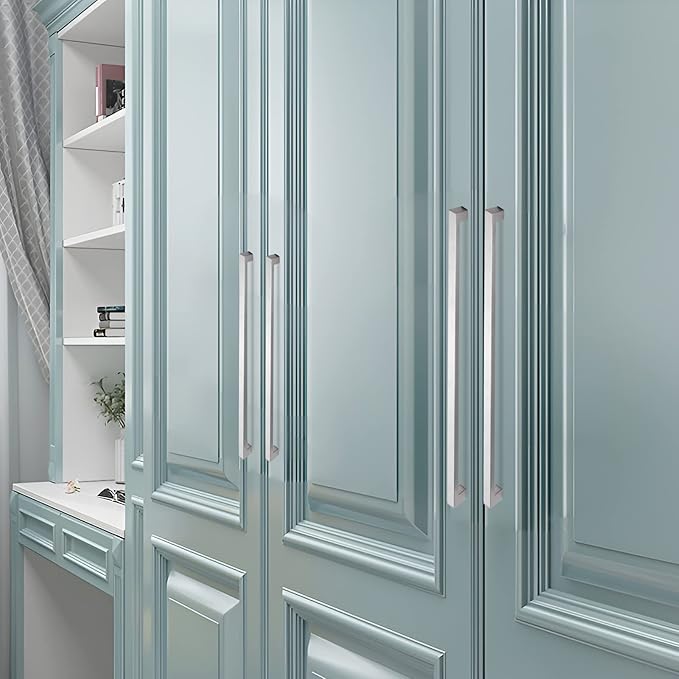 Cabinet Pulls Brushed Nickel Cabinet Handles Square Drawer Pulls, 30 Pack 13-4/5 Inch Stainless Steel Kitchen Door Cupboard Cabinet Handles, Hardware Drawer Handles, 352mm Hole Centers