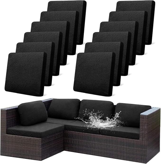 CALBODE 12Pcs Outdoor Stretch Cushion Covers, Waterproof Outdoor Chair Cushion by CALBODE