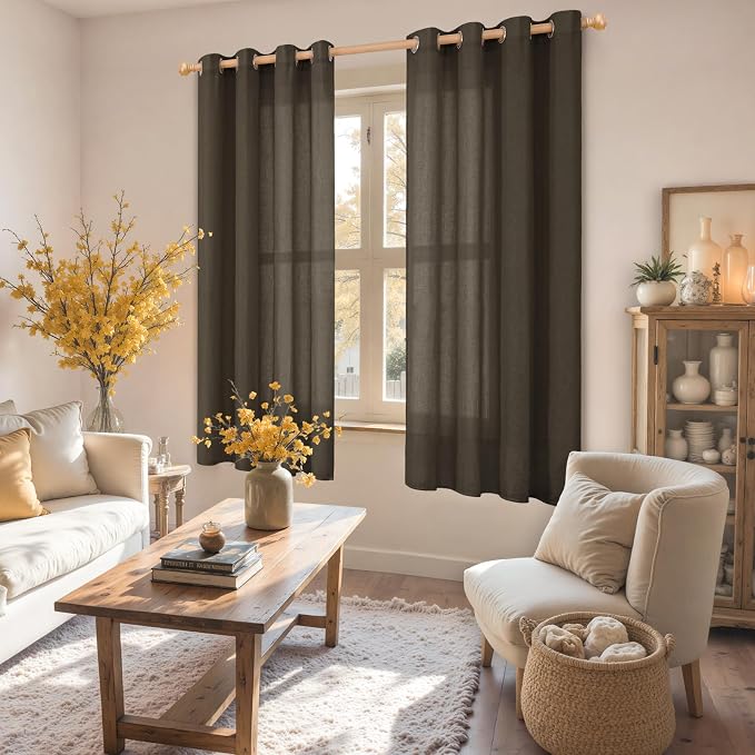 YoungsTex Brown Linen Curtains 63 Inches Long - Image 2