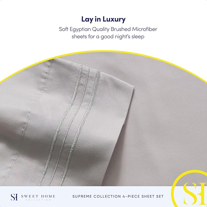 King Size Sheets - Breathable Luxury Bed Sheets with Full Elastic & Secure Corner Straps Built In - 1800 Supreme Collection Extra Soft Deep Pocket Bedding Set, Sheet Set, King, Silver