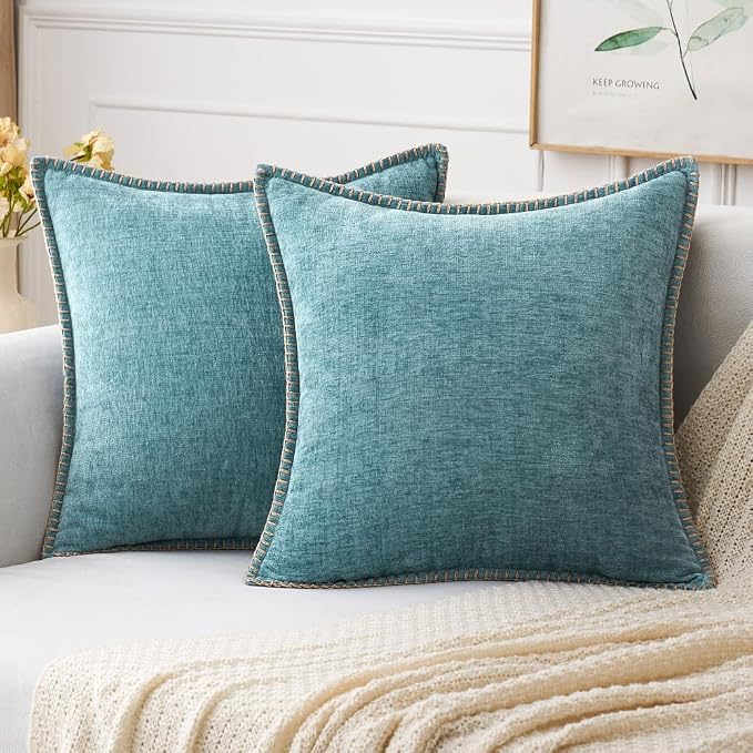 MIULEE Decorative Couch Throw Pillow Covers 20x20 Inch Coastal Aqua Blue | 2 by MIULEE