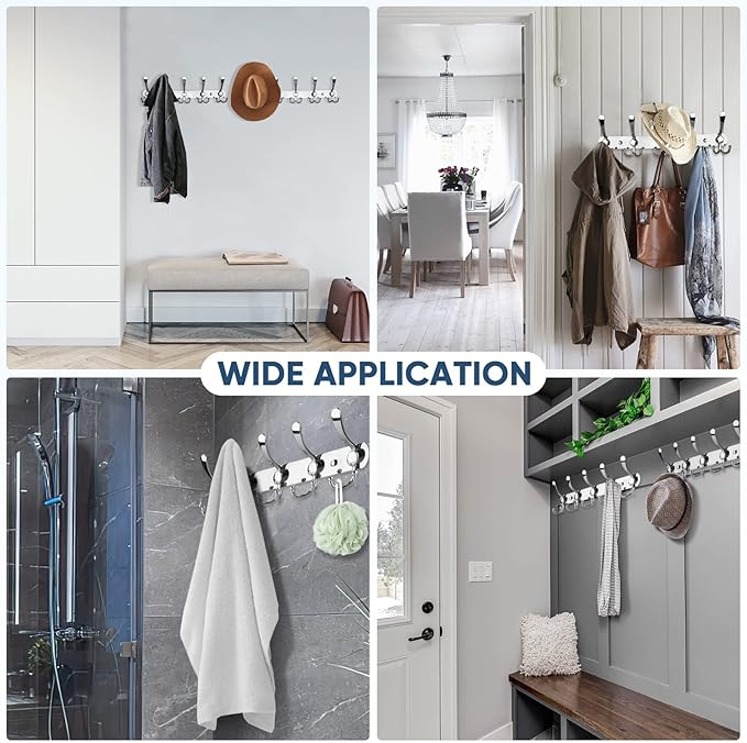 TICONN Wall Mounted Coat Rack, Five Heavy Duty Tri Hooks All Metal Construction for Jacket Coat Hat in Mudroom Entryway (Chrome, 2-Pack)