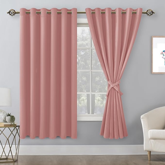 Room Darkening Curtains for Bedroom, 70 x 63 Inches, Dusty Rose | Thermal - Image 8