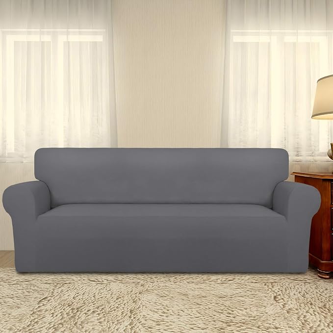 PureFit Stretch Oversized Couch Covers Fleece Sofa Slipcovers Gray | 1-Piece - Image 2