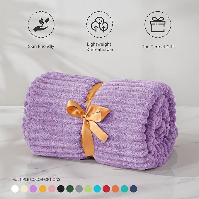 BEDELITE 3D Ribbed Lavender Fleece Throw Blanket - Image 4