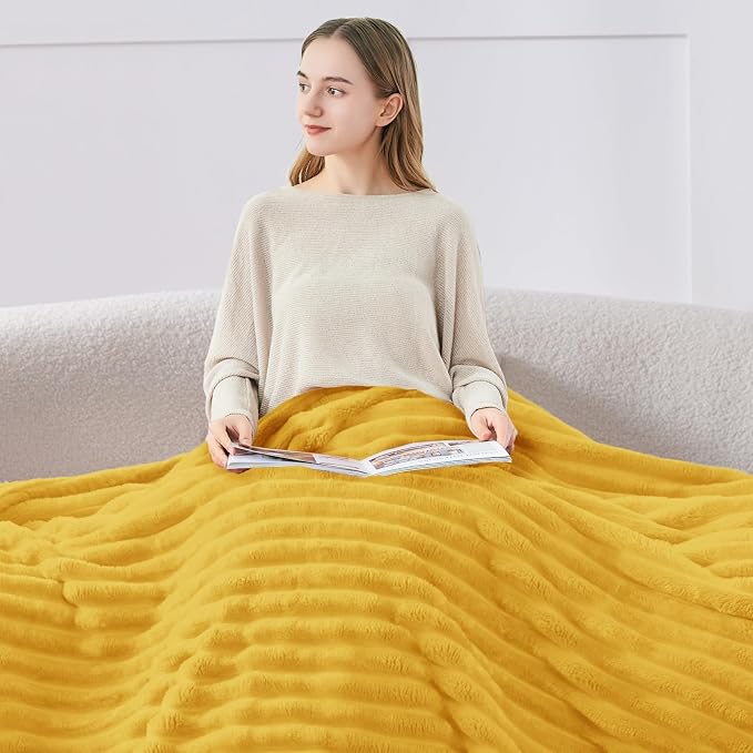 BEDELITE Ribbed Twin Blanket for Couch & Bed, Light Yellow, Warm Yet Lightweight - Image 3