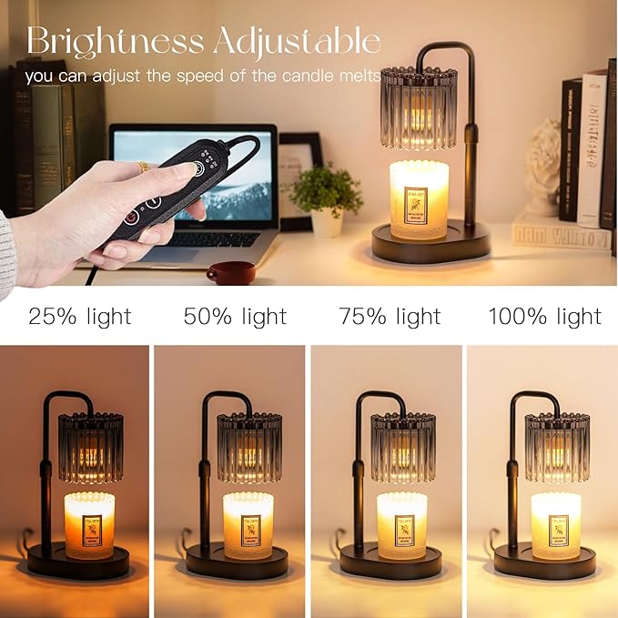 Candle Warmer Lamp with Timer: Black Candle Warming Lamp Height Adjustable Wax Melt Warmer Dimmable Modern New Home Bedroom Decor Housewarming Gift for Women
