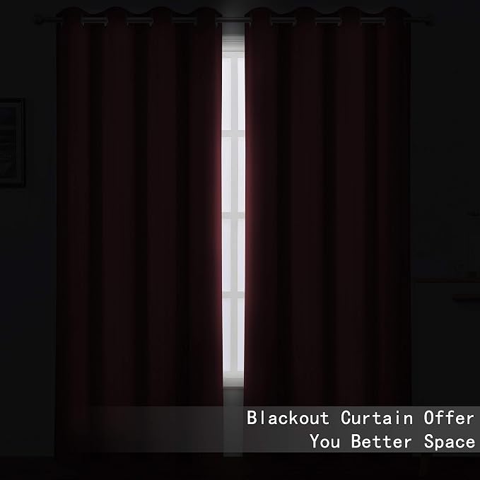 Blackout Curtains 66 x 95 inch/Burgundy Red Curtains Set of 2 Panels/Thermal - Image 3