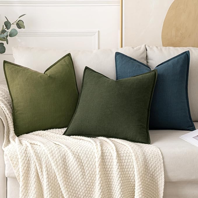MIULEE Decorative Linen Euro Sham Pillow Covers 24x24 Inch Green | Boho - Image 4