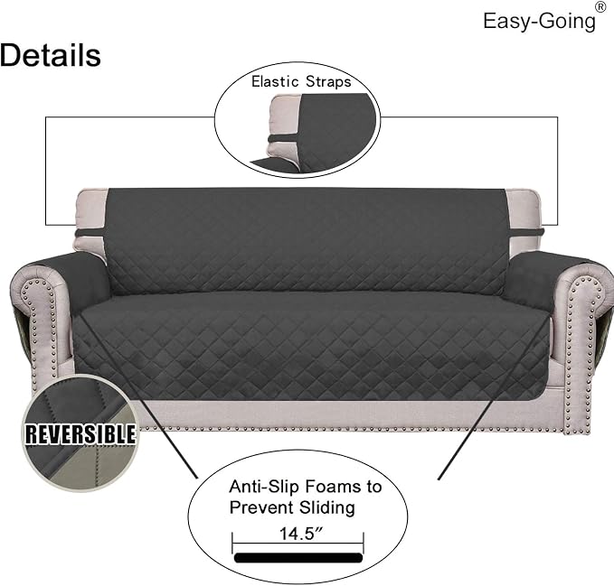Easy-Going Reversible Couch Cover, 2 Cushion Sofa, Darkgray/Beige | Machine - Image 3