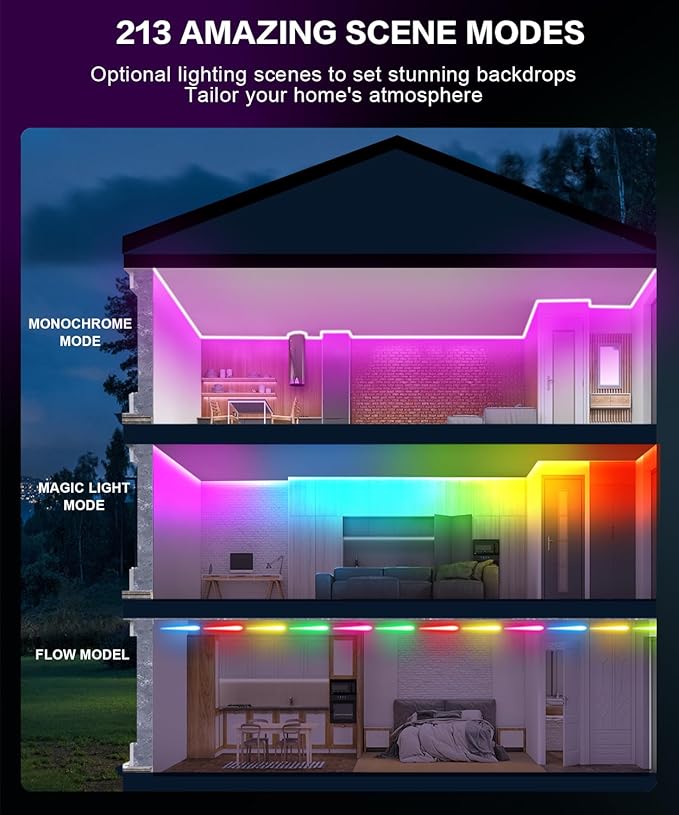 Tenmiro Upgraded Smart IC 32.8ft LED Lights for Bedroom, Multiple Colors on One Line LED Strip Lights, Bluetooth APP Control Music Sync Color Changing Strip Lights for Room Home Party Decoration